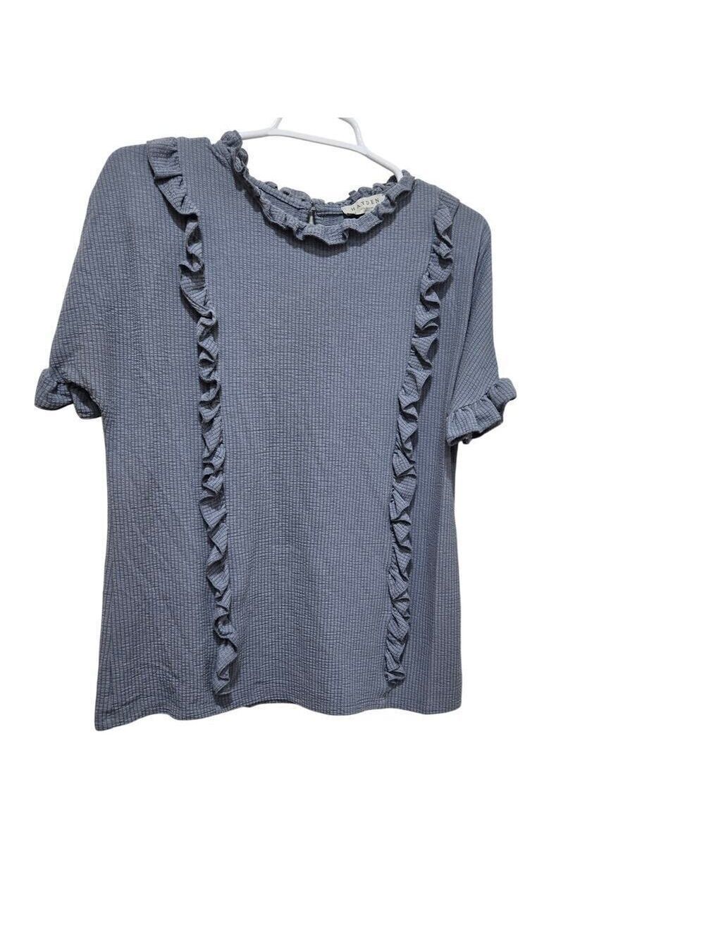 Hayden Los Angeles Women’s Top Size M Blue Ruffle Trim Textured Blouse